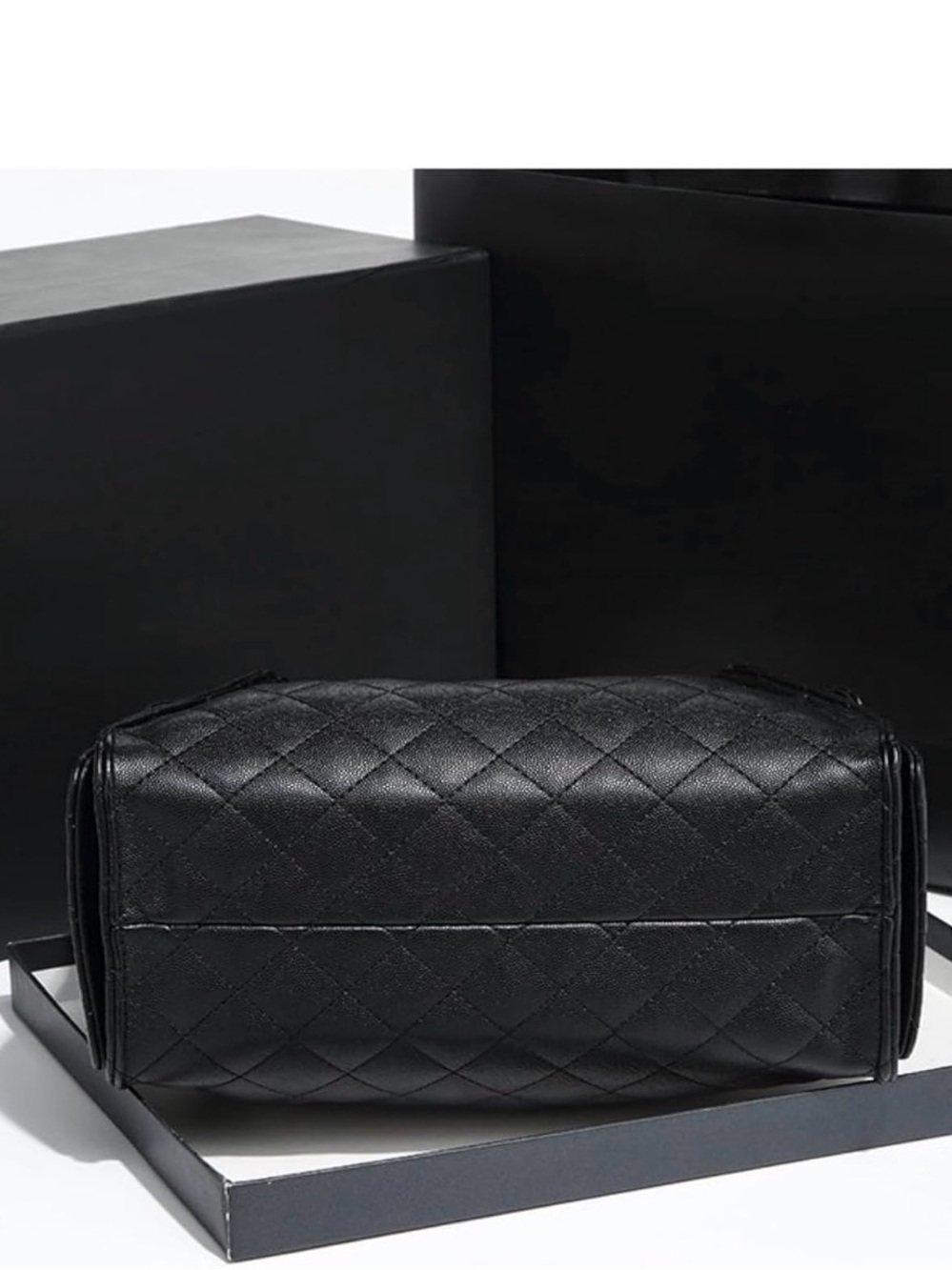 Black Quilted Chain-Accent Shoulder Bag - Picture 5 of 12